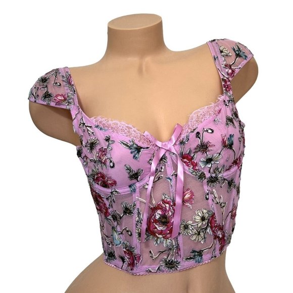 VICTORIA’S SECRET SMALL Dream Angels‎ Unlined Bra Top Black Floral Embroidered - Picture 2 of 11